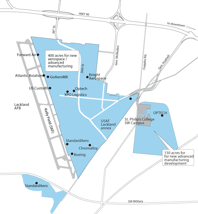 Port San Antonio aerospace map
